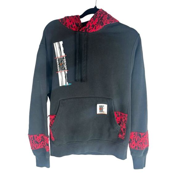 Nike‎ Double Side Graphic Distressed Hoodie Small Patchwork Black Red Turquoise - Picture 2 of 7